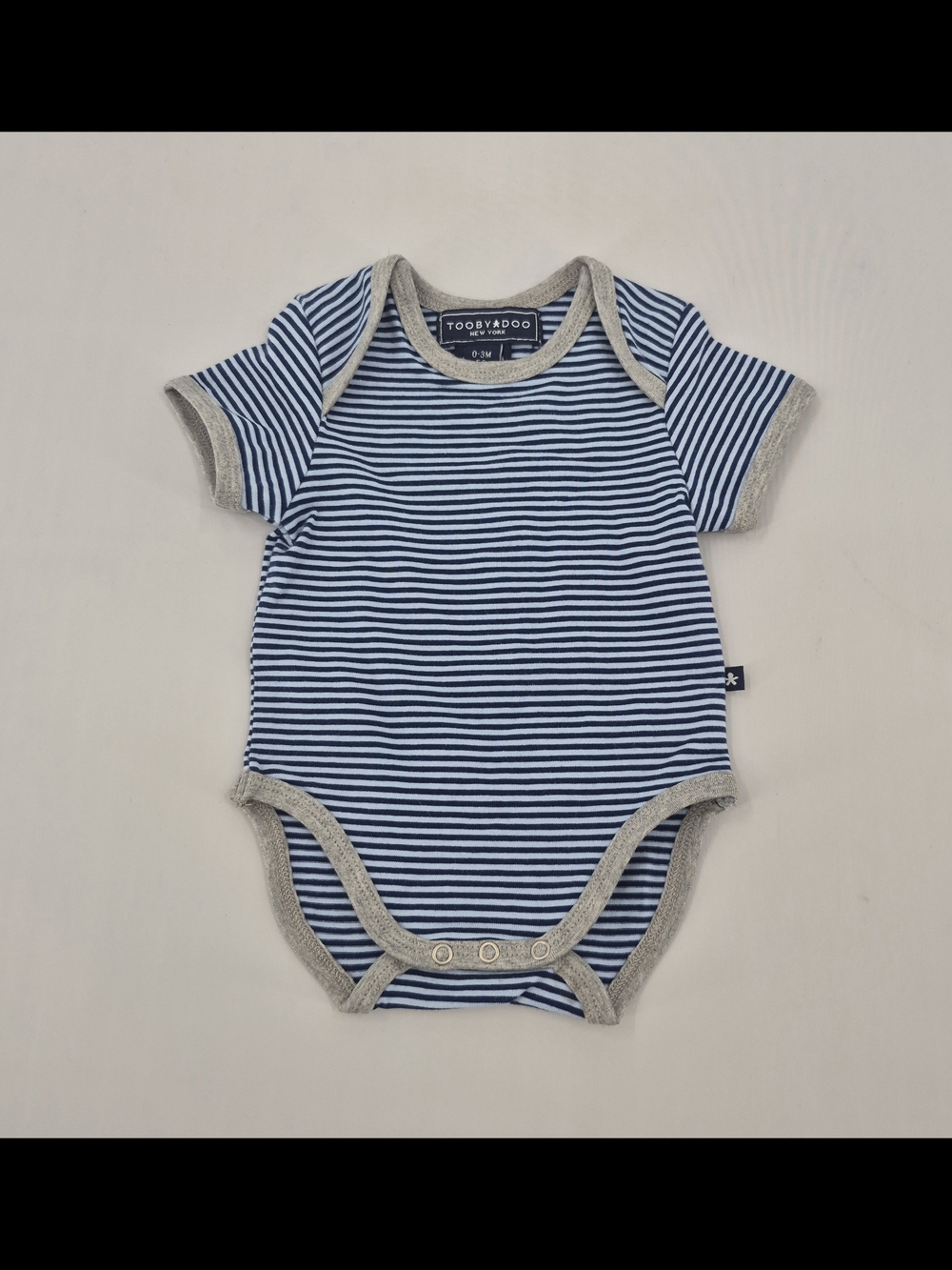 ToobyDoo Baby Boy Size 0-3 Months Short Sleeve White Blue Cotton Stretch
